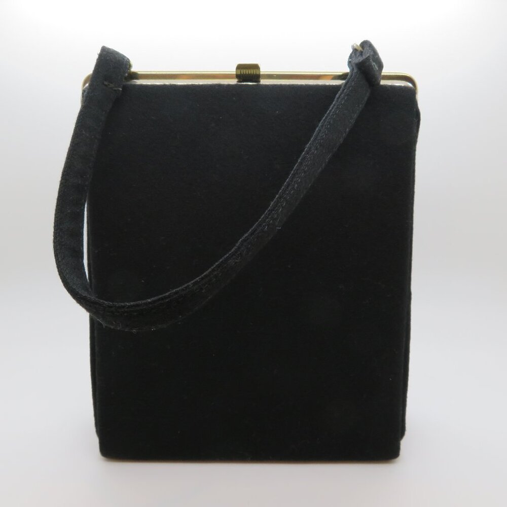 Vintage L&M Black Evening Bag Top Handle Gold Frame